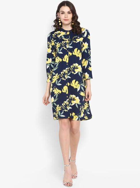 the vanca blue printed above knee dress