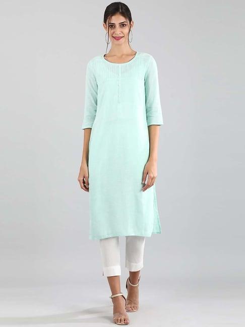 aurelia cyan blue cotton straight kurta