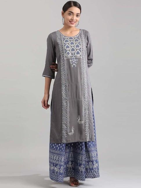 aurelia grey printed straight kurta