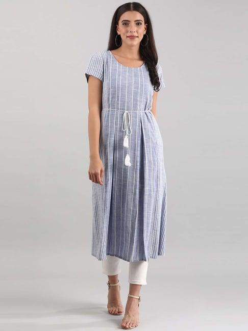 aurelia blue cotton striped a line kurta