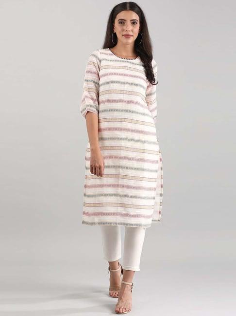 aurelia off-white cotton printed straight kurta