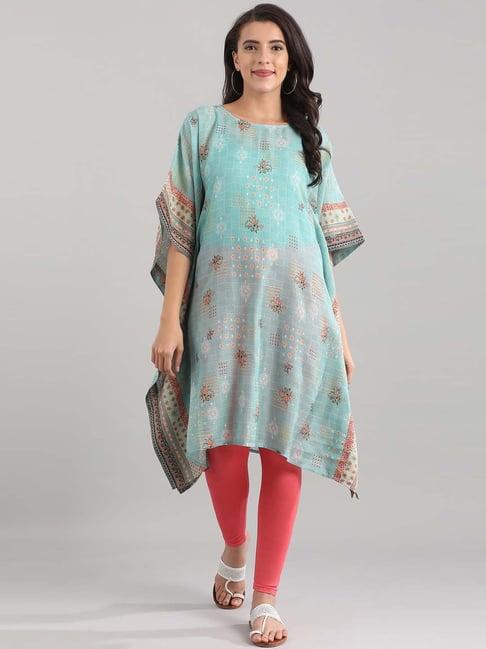 aurelia sea green floral print a line kurta