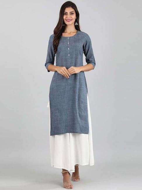 aurelia blue cotton straight kurta