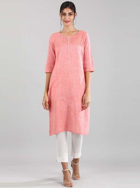 aurelia peach cotton straight kurta