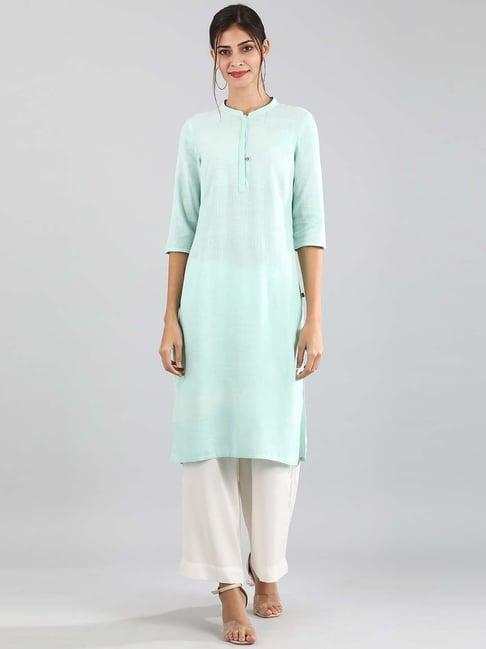 aurelia cyan blue cotton straight kurta