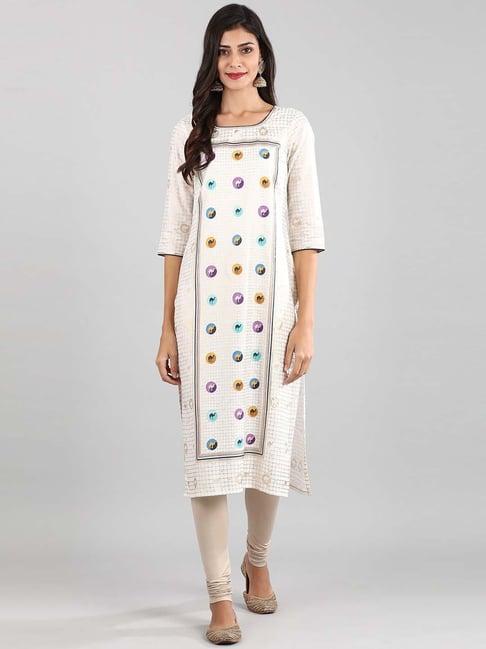 aurelia off-white printed straight kurta