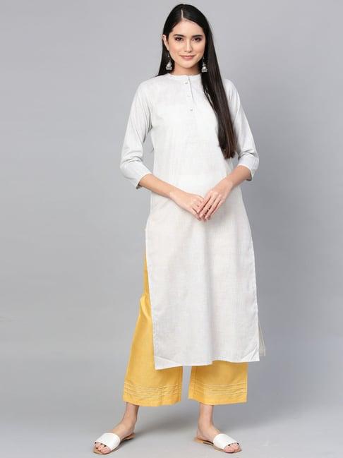 indo era off-white cotton striped straight kurta