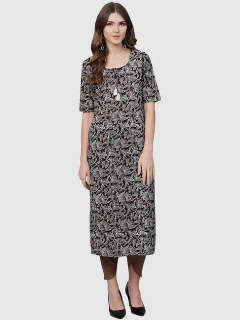 indo era black cotton printed straight kurta