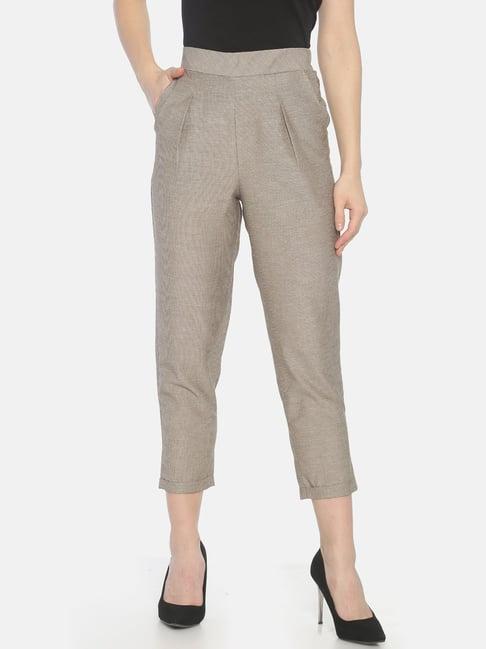 isu beige textured trousers