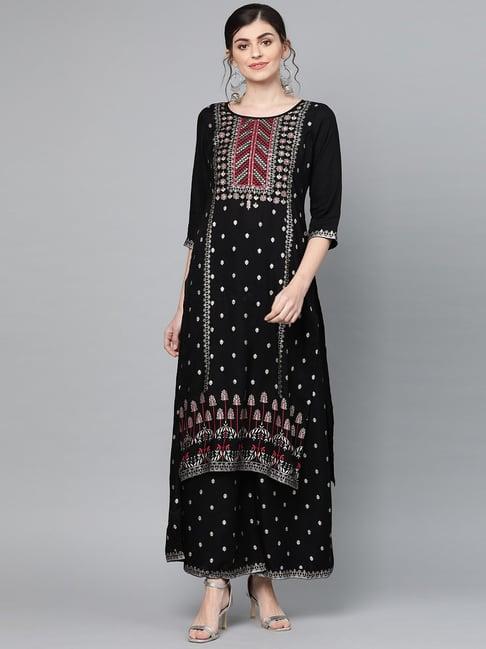 ishin black printed kurta palazzo set