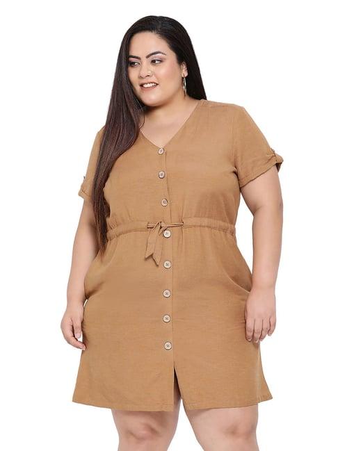 oxolloxo curves camel balenci brown shirt dress