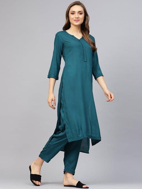 idalia teal blue kurta pant set