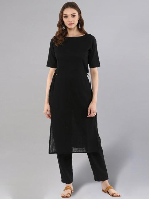 idalia black cotton kurta pant set