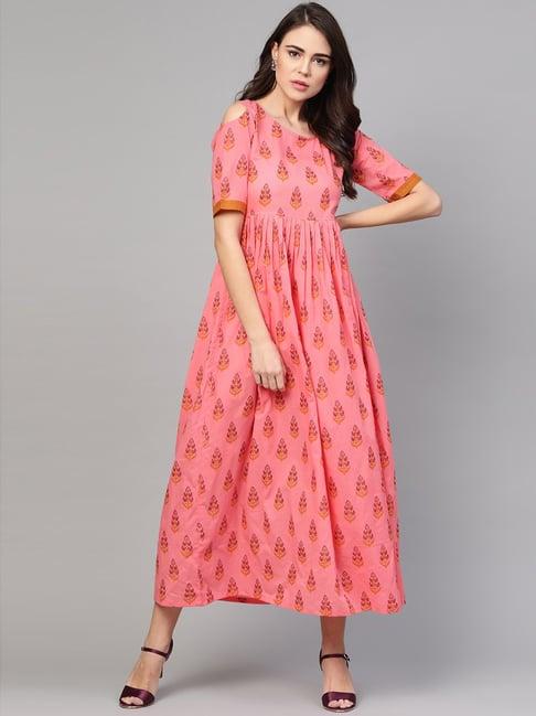 idalia pink cotton printed a-line dress