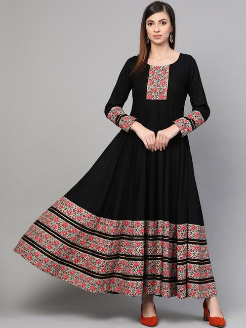 idalia black cotton printed anarkali kurta