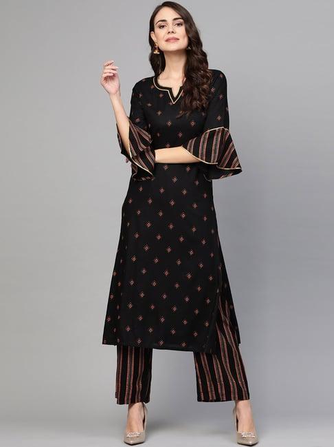 idalia black printed kurta palazzo set