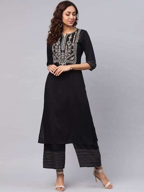 idalia black embroidered kurta palazzo set