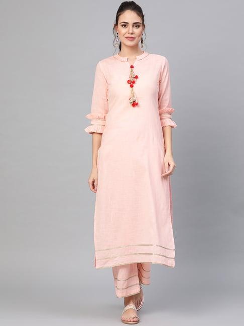 idalia blush pink cotton kurta palazzo set