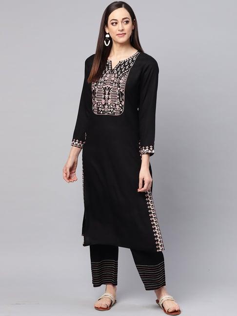 idalia black embroidered kurta palazzo set