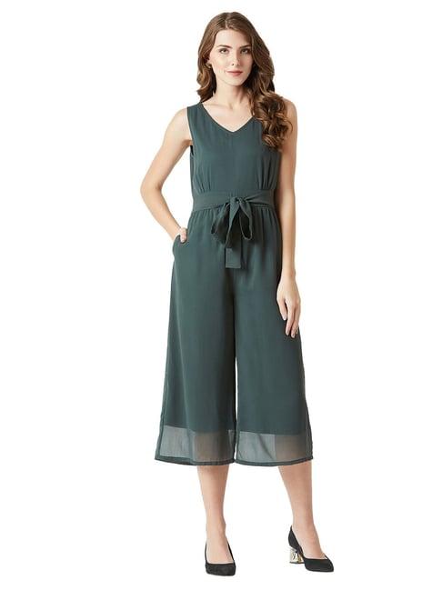 miss chase dark green below knee belted jumpsuit