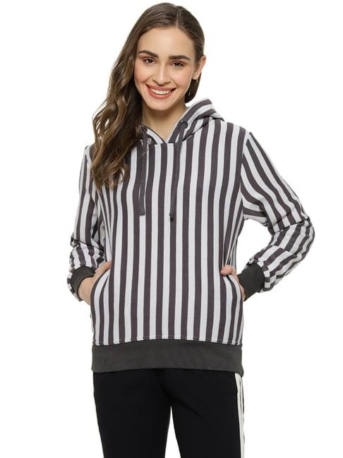 campus sutra white & grey striped sweatshirt