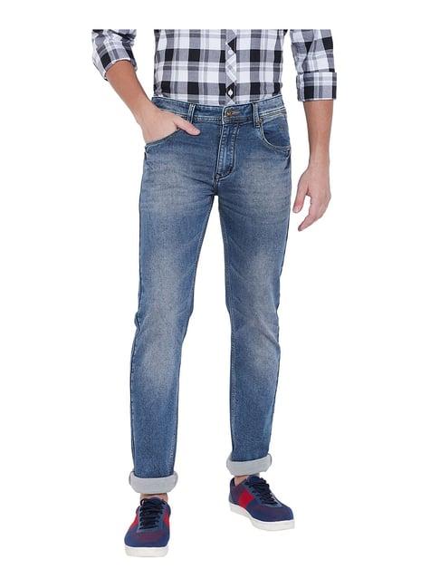 duke blue mid rise cotton solid jeans