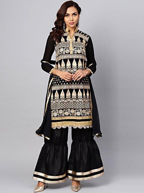 chhabra 555 black embroidered semi-stitched dress material with dupatta