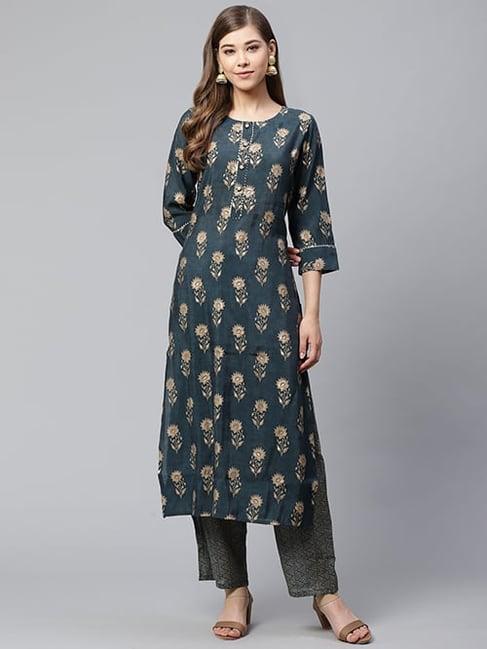 cayman green printed kurta palazzo set