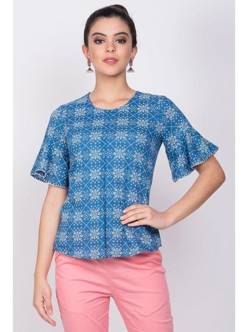 rangriti blue cotton printed top