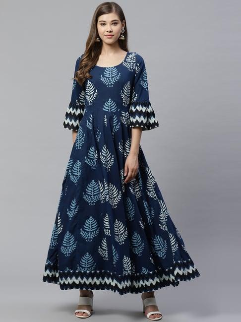 divena blue cotton printed anarkali kurta