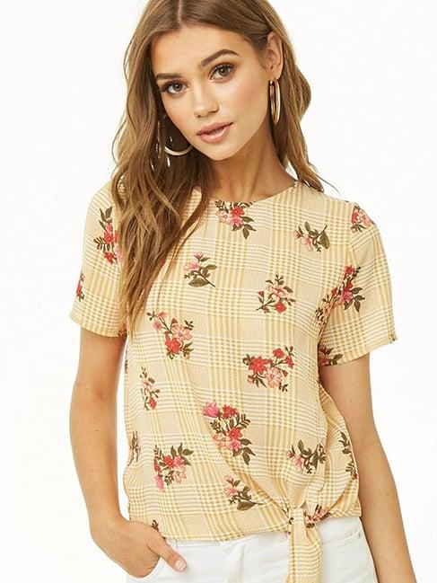 forever 21 mustard & pink floral print top