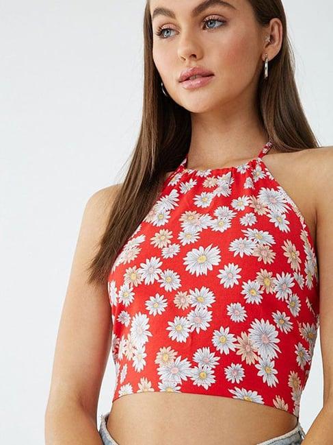 forever 21 red floral print crop top