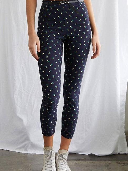 forever 21 navy & yellow printed pants