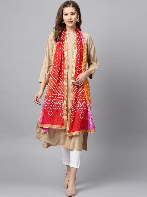 geroo jaipur red & pink bandhani print dupatta