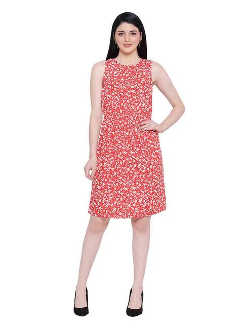 oxolloxo red floral print memento shirred regular dress