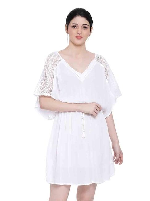 oxolloxo white brenda crochet stylized nightwear kaftan