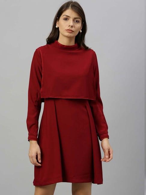 rareism maroon regular fit a-line dress