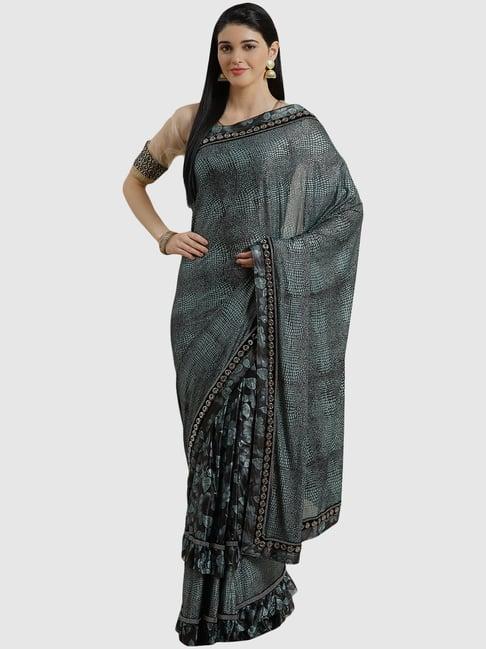 chhabra 555 sage green printed saree with unstitched blouse