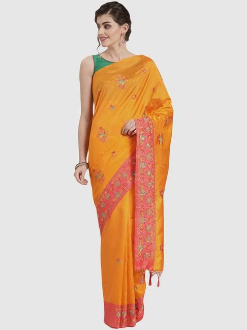 chhabra 555 yellow embroidered saree with unstitched blouse