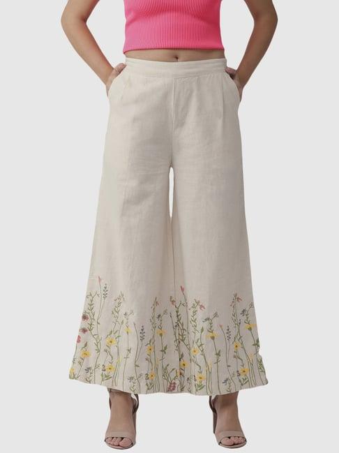 rangmayee off-white cotton embroidered palazzos