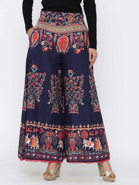 juniper indigo ethnic motif printed flared cotton women palazzo with one pocket