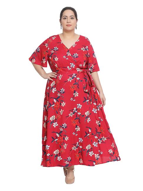 oxolloxo curves red floral print panora dress