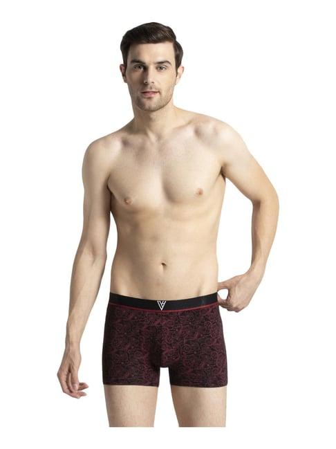 van heusen maroon & black cotton comfort fit printed trunks