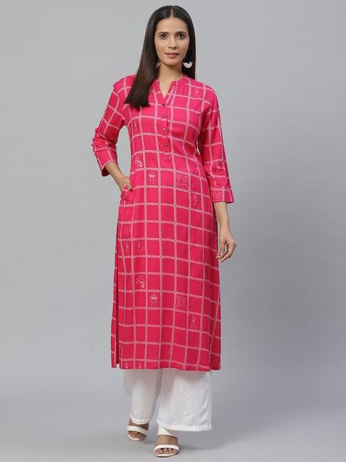 ksut pink chequered straight kurta