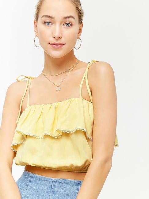 forever 21 light yellow regular fit crop top