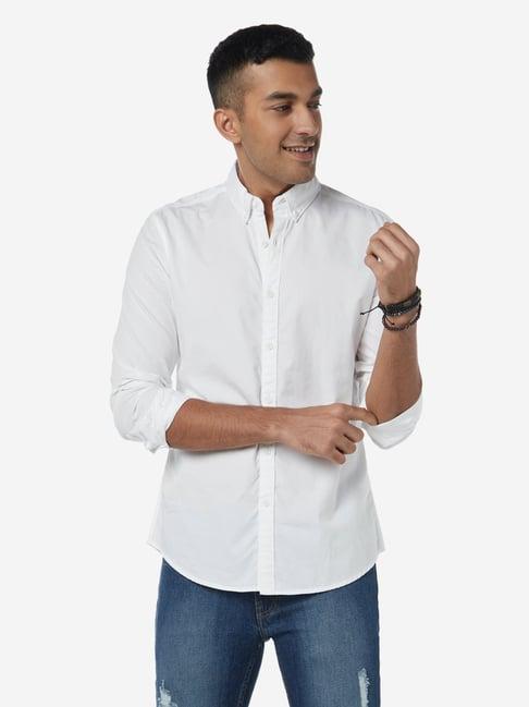 nuon by westside white pure cotton slim fit shirt