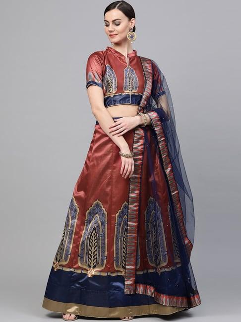 chhabra 555 blue printed semi stitched lehenga choli set with dupatta