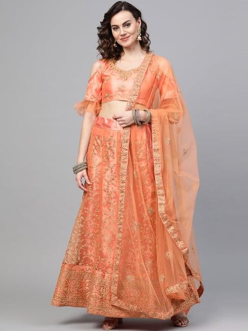 chhabra 555 peach embroidered semi stitched lehenga choli set with dupatta