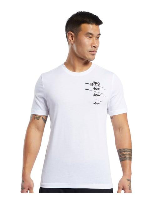 reebok white cotton slim fit printed t-shirt