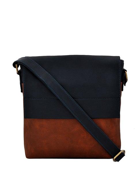 yelloe brown & navy solid medium cross body bag